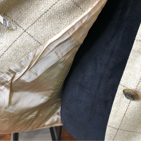 Lauren Ralph Lauren 100% Silk Plaid Tan Brown Blazer Jacket 4 - Picture 5 of 12
